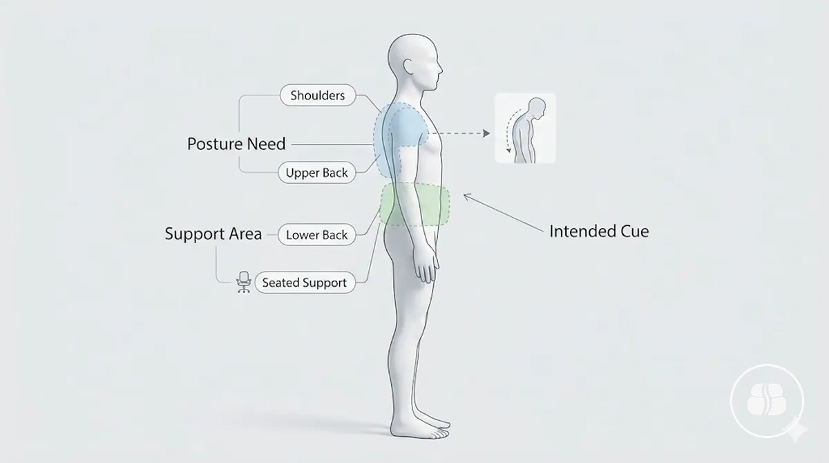 مناطق دعم الوضعية للأكتاف وأعلى الظهر وأسفل الظهر والدعم أثناء الجلوس