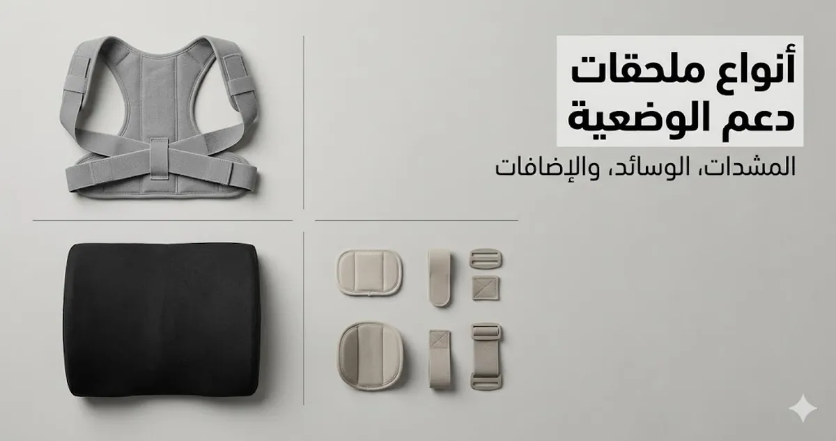 أنواع ملحقات دعم الوضعية مثل المشدات والوسائد والإضافات