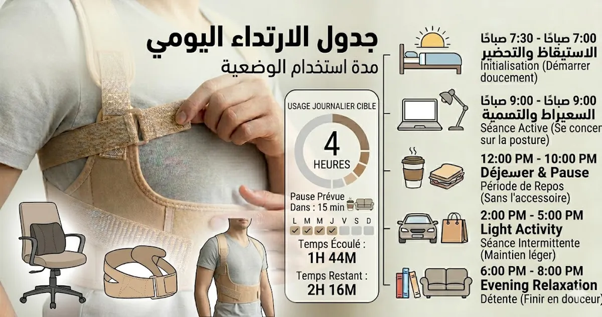 ملحقات دعم الوضعية: جدول الارتداء اليومي والمدة - صورة لملحقات دعم الوضعية