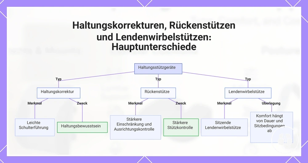 Haltungskorrekturen, Rückenstützen und Lendenwirbelstützen: Hauptunterschiede