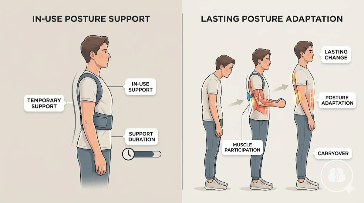 Illustration showing posture cues and separate physical correction concept in neutral body alignment