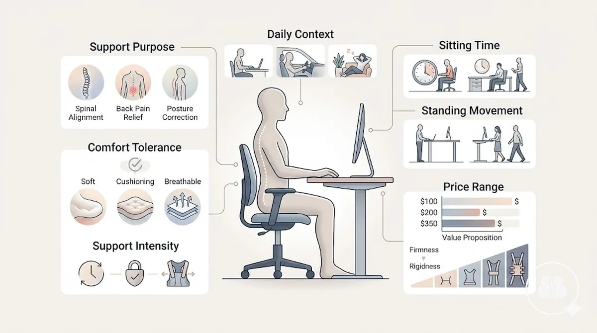 Daily context and comfort tolerance factors for comparing posture support accessories