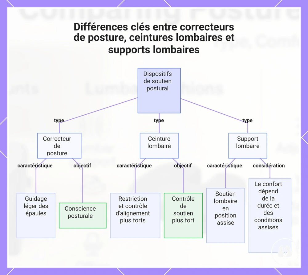 Différences clés entre correcteurs de posture, ceintures lombaires et supports lombaires