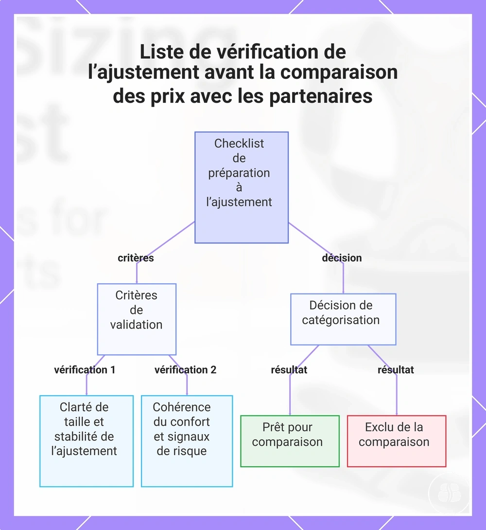 Liste de vérification de l’ajustement avant la comparaison des prix avec les partenaires