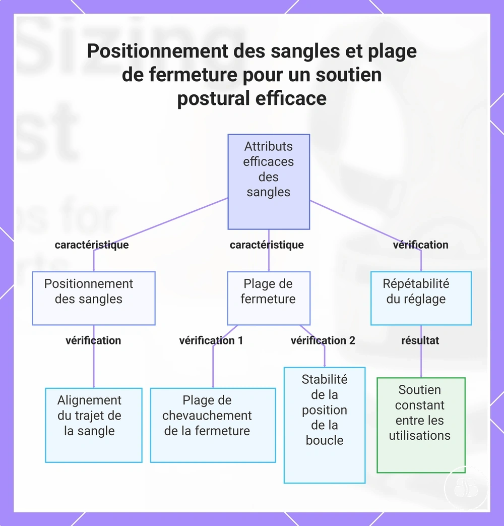 Positionnement des sangles et plage de fermeture pour un soutien postural efficace