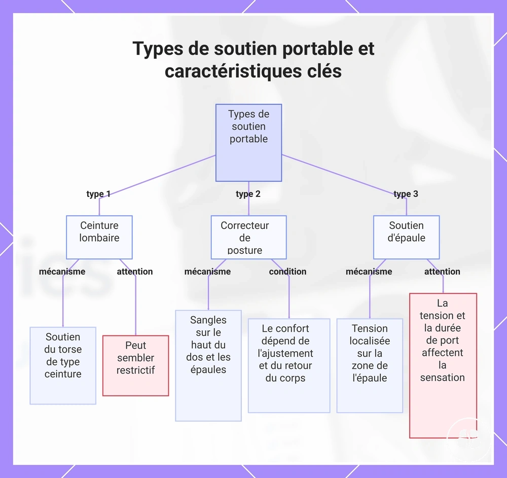 Types de soutien portable et caractéristiques clés