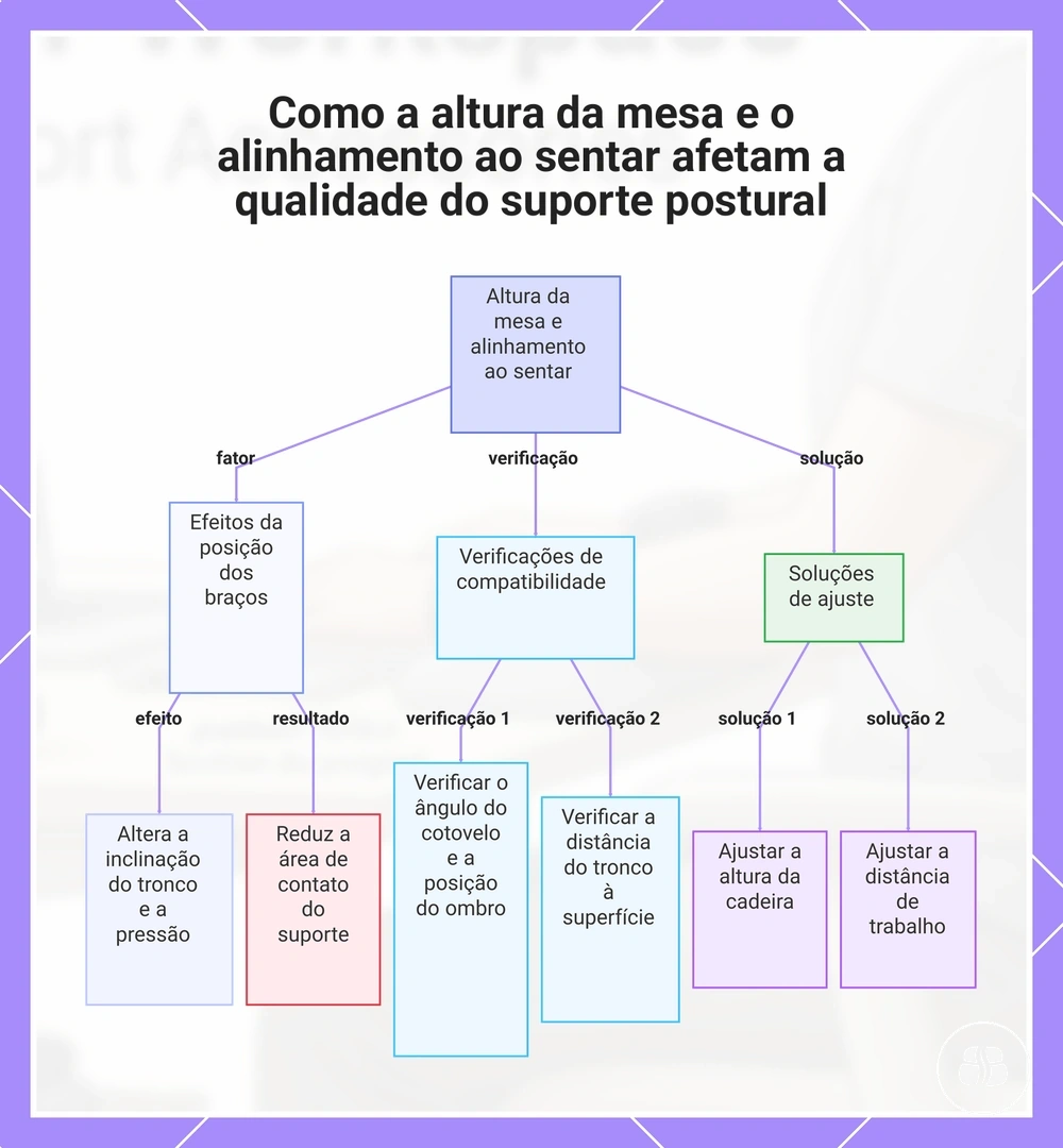Como a altura da mesa e o alinhamento ao sentar afetam a qualidade do suporte postural