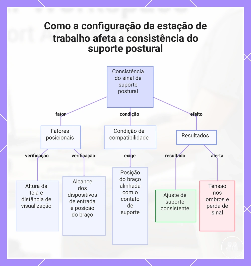 Como a configuração da estação de trabalho afeta a consistência do suporte postural