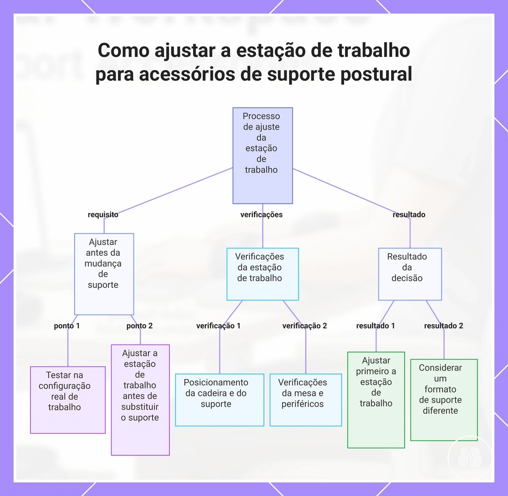 Como ajustar a estação de trabalho para acessórios de suporte postural