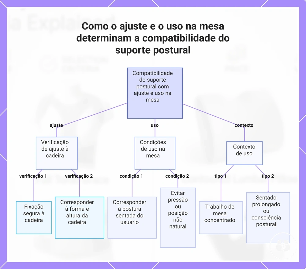Como o ajuste e o uso na mesa determinam a compatibilidade do suporte postural