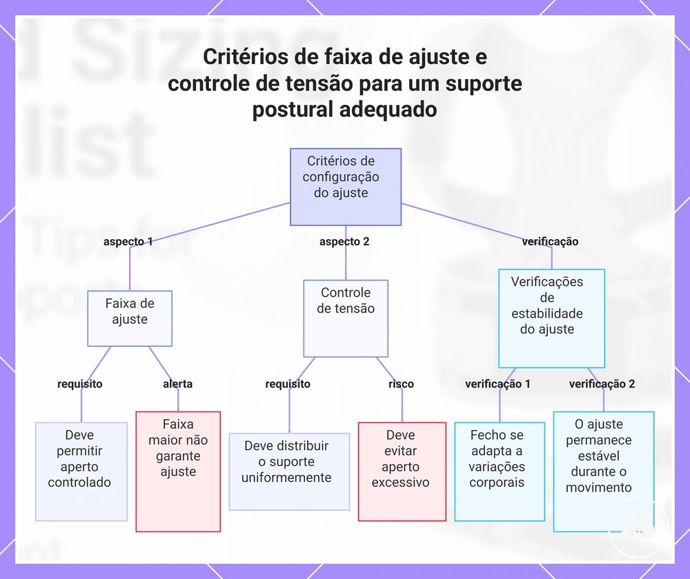 Critérios de faixa de ajuste e controle de tensão para um suporte postural adequado