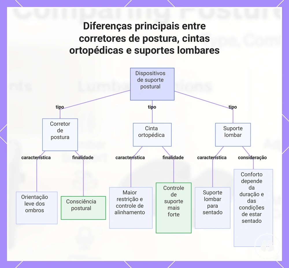 Diferenças principais entre corretores de postura, cintas ortopédicas e suportes lombares