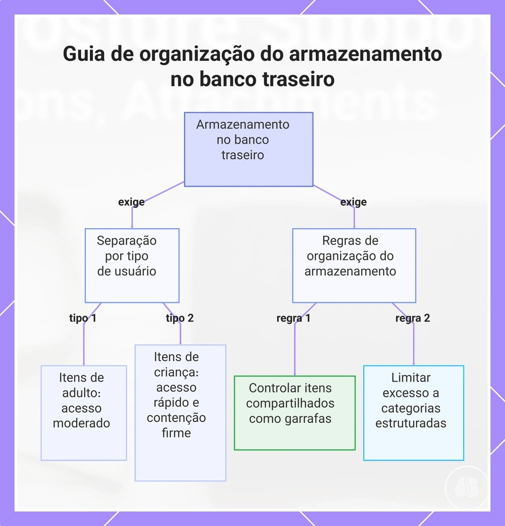 Guia de organização do armazenamento no banco traseiro