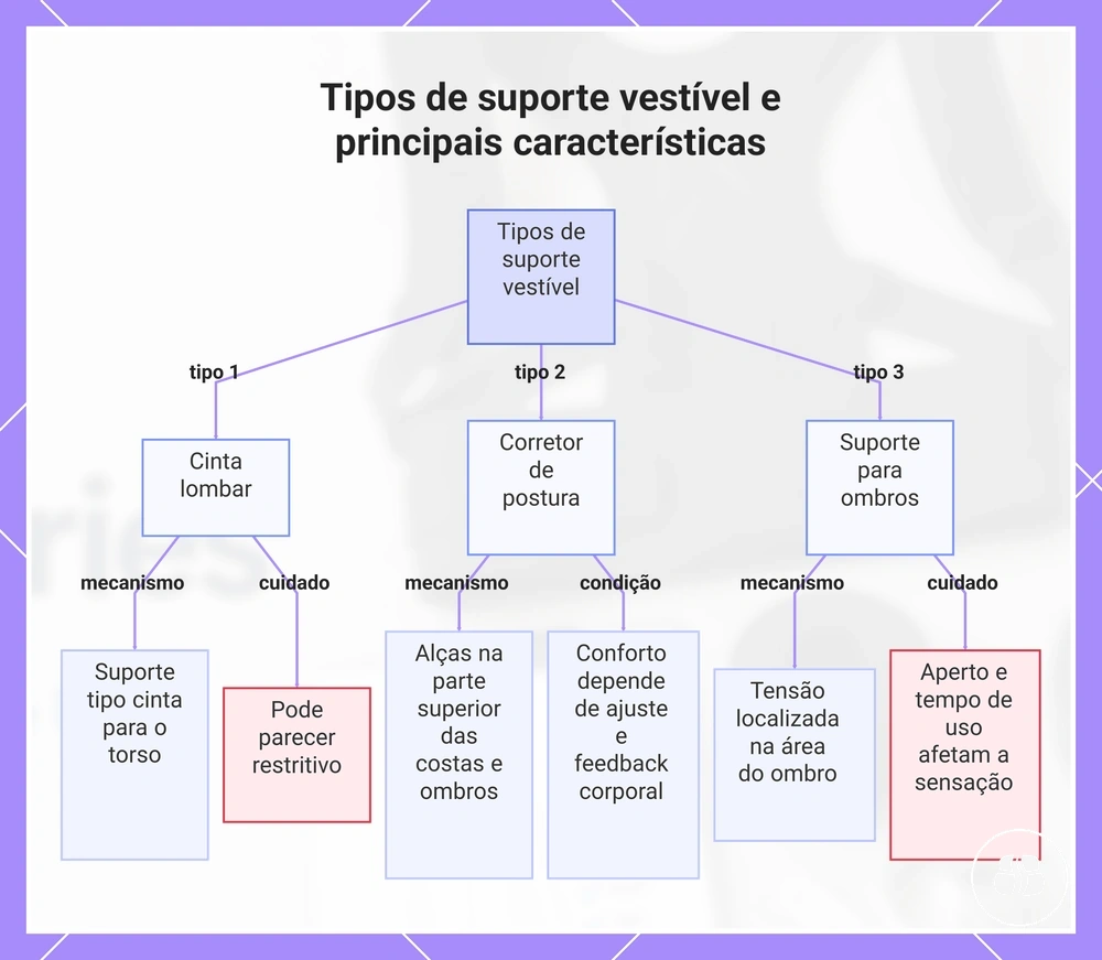 Tipos de suporte vestível e principais características