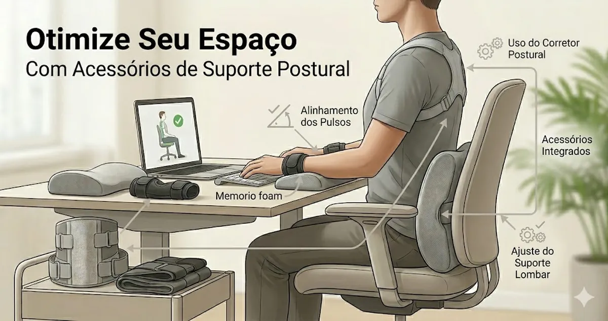 Espaço de trabalho com acessórios de suporte postural