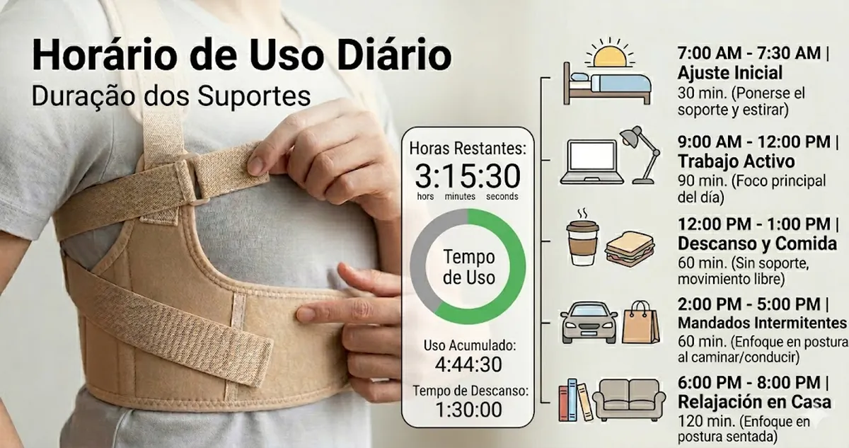 Tempo de uso diário e duração dos acessórios de suporte postural
