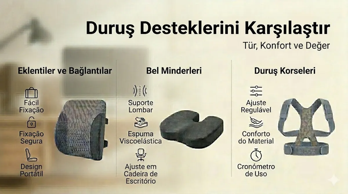 Duruş destek aksesuarlarının tür, konfor ve değere göre karşılaştırması